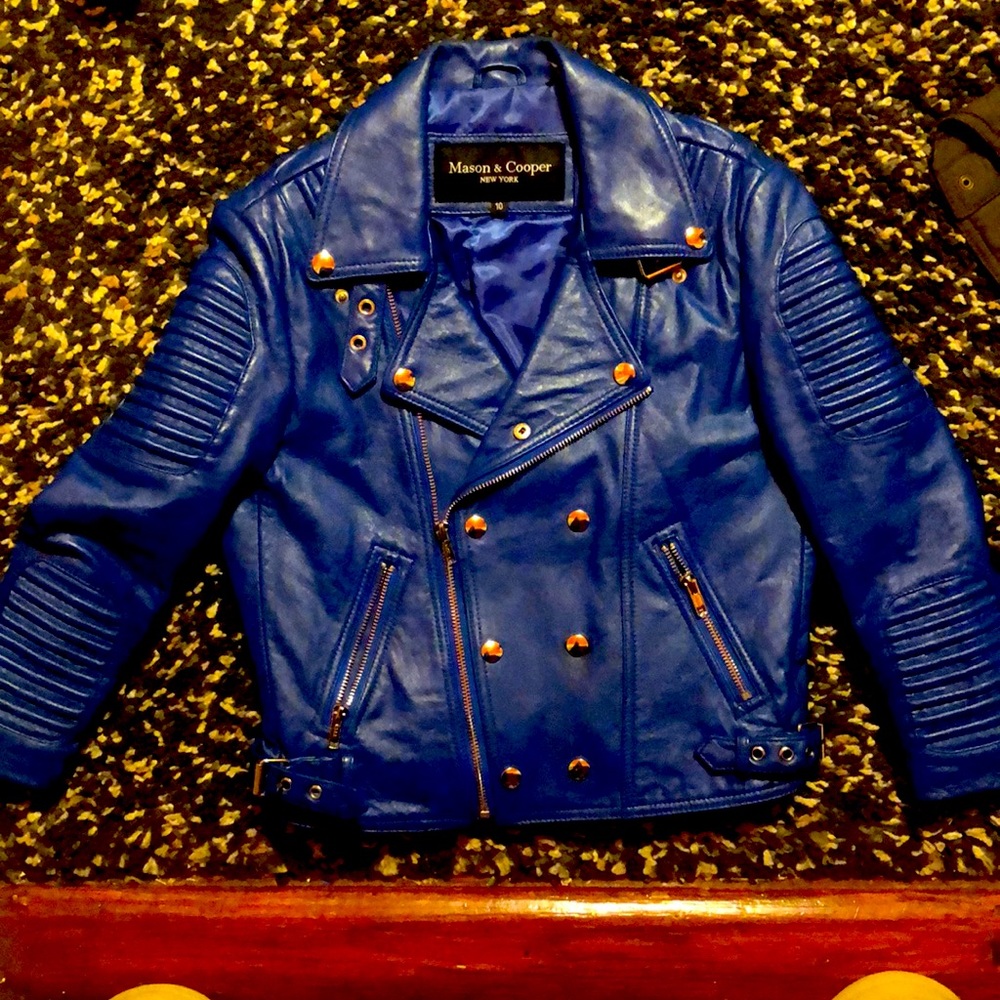 Mason and cooper New York Boys leather jacket blue size 10